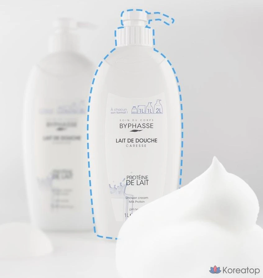 Гель для душа Byphasse с высоким содержанием увлажняющих компонентов и молочным протеином, 1 л, 1 шт.