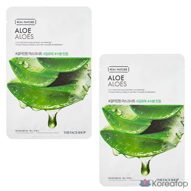 Тканевые маски для лица The Face Shop с молотым алоэ вера, 1 упаковка, 2 упаковки