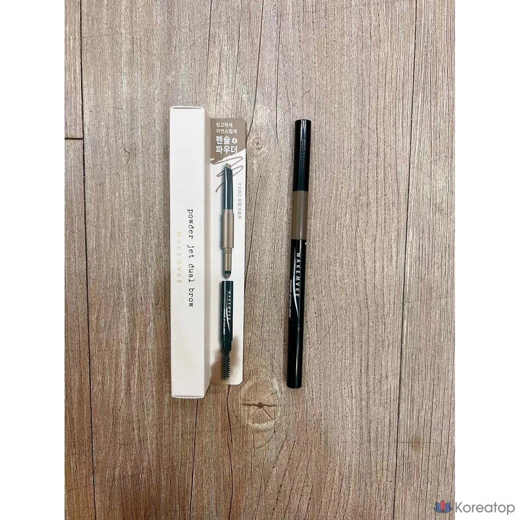 Карандаш для бровей WAKEMAKE PowderJET Dual Brow + пудра для бровей, цвет 09, серо-коричневый, 1 шт.