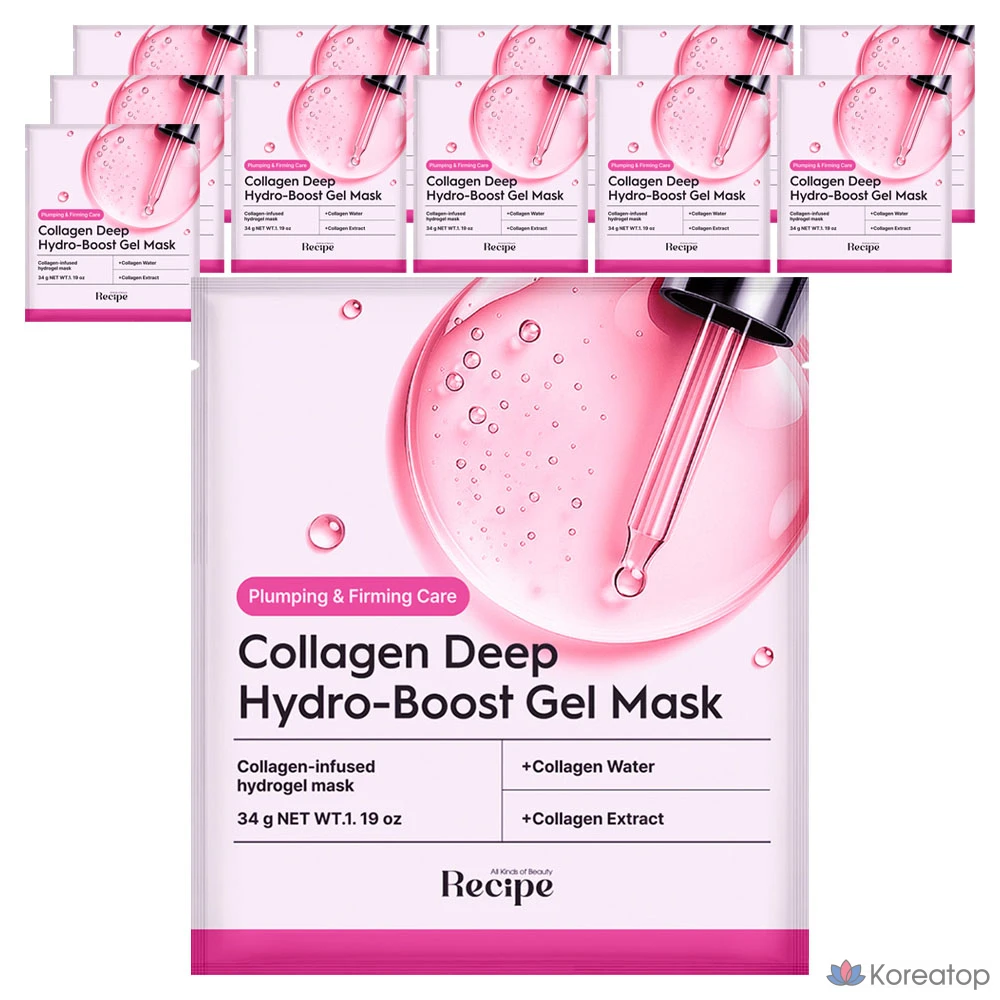 Тканевая маска для лица Re:cipe Collagen Deep Hydro Boost Gel Mask, 12 шт.