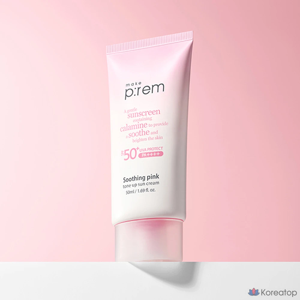 Успокаивающий розовый солнцезащитный крем MAKE P:REM Soothing Pink Tone-Up Sunscreen, 50 мл, 1 шт., фото 2