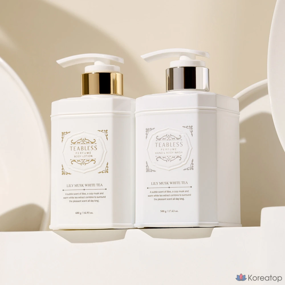 Набор TEABLESS: лосьон для тела с ароматом белого чая и мускуса 480 г + гель для душа 500 г.