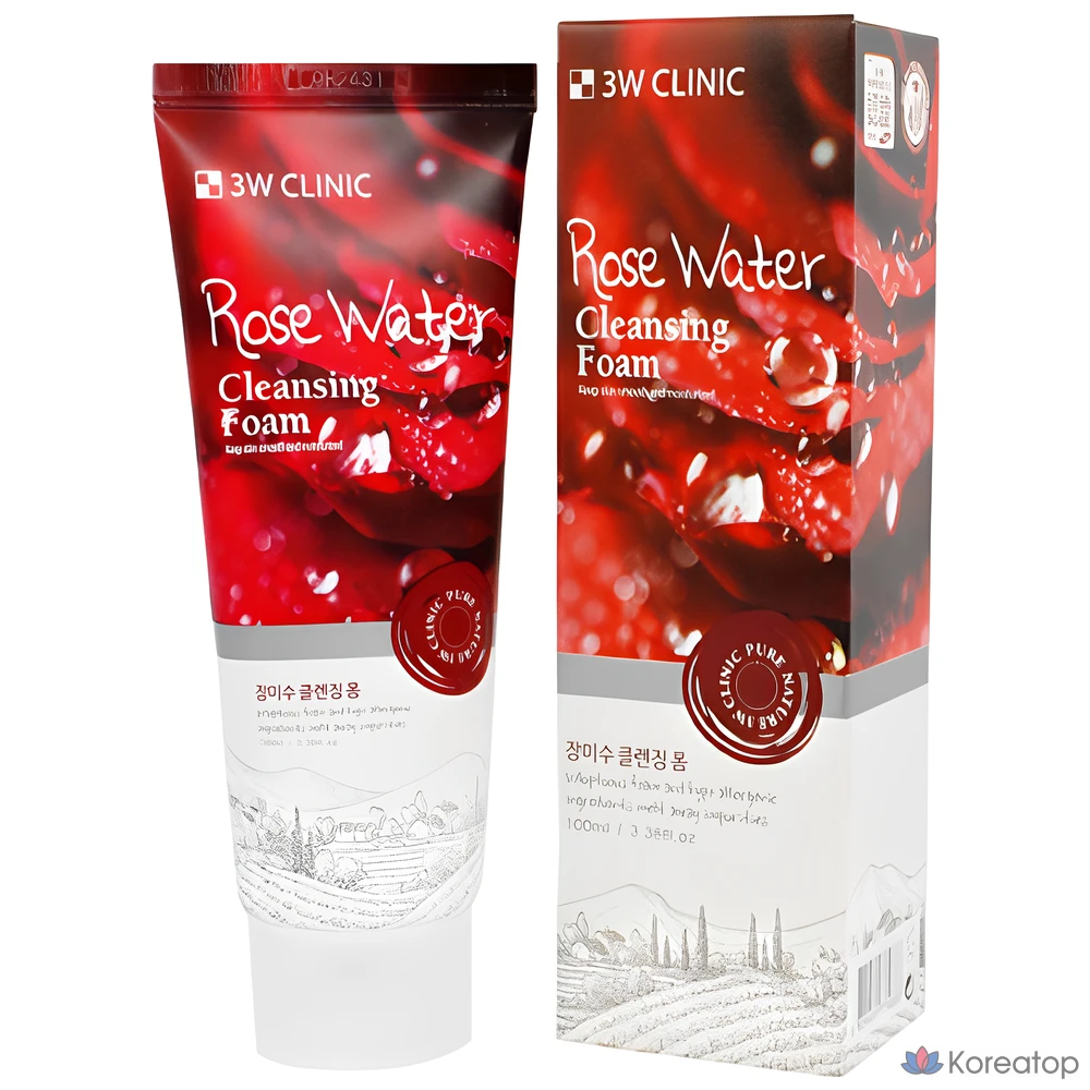 Очищающая пенка для лица 3W Clinic с розовой водой, 1 шт., 100 мл