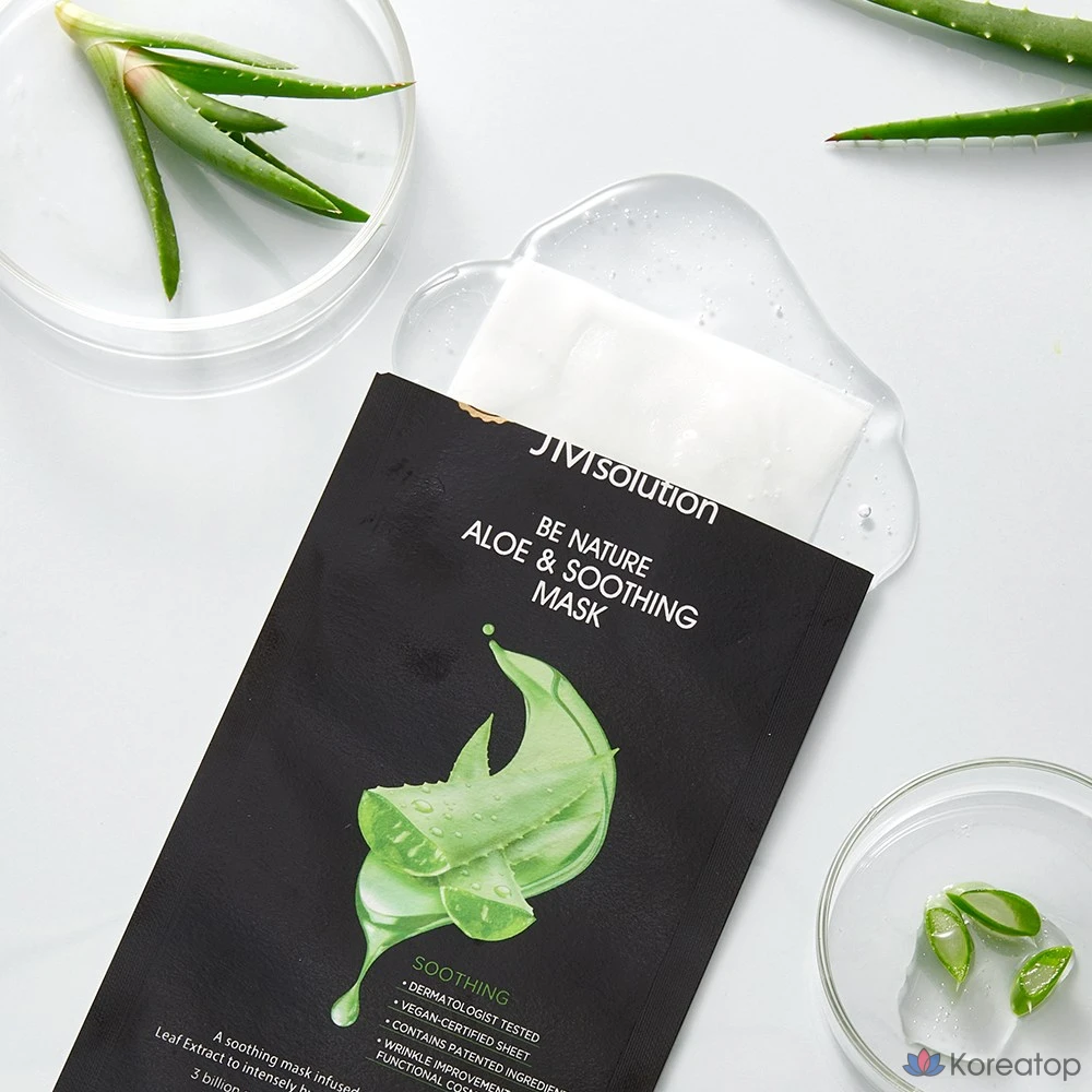 Тканевая маска для лица JM Solution Be Nature с алоэ и успокаивающим эффектом, 10 листов, 10 штук, упаковка из 10 штук., фото 3