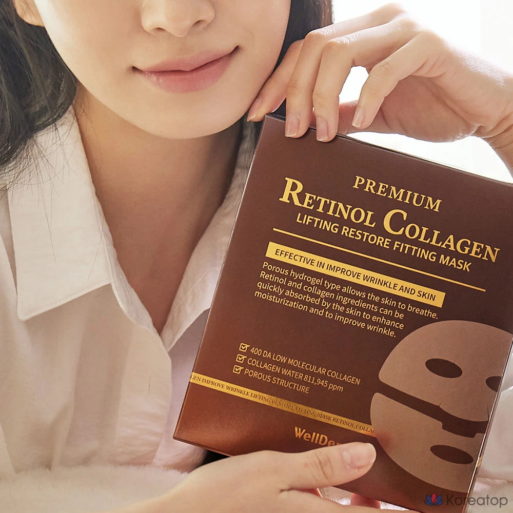 Набор из 6 масок WellDerma Premium Retinol Collagen Lifting Restore Fitting Mask Pack, 75 г., фото 5