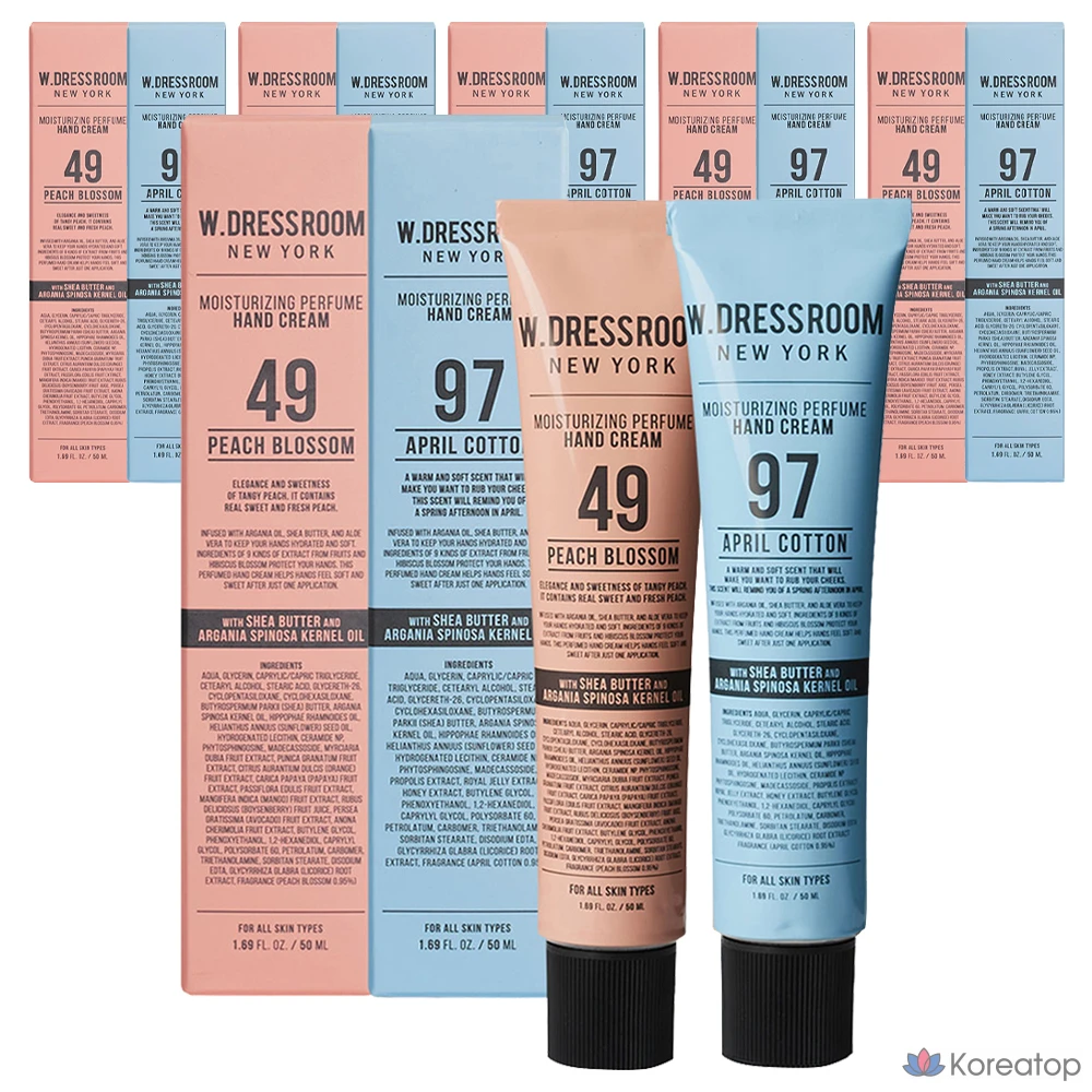 Набор из 6 комплектов: 49 «Персиковый цветок» и 97 «Апрельский хлопок» (6 комплектов) — парфюмерный крем для рук W.Dressroom, 50 мл.