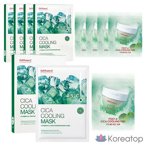 Охлаждающая маска Cellfusion C Cica (5 шт.) + охлаждающая подушечка Cica (10 шт.), 5 комплектов.