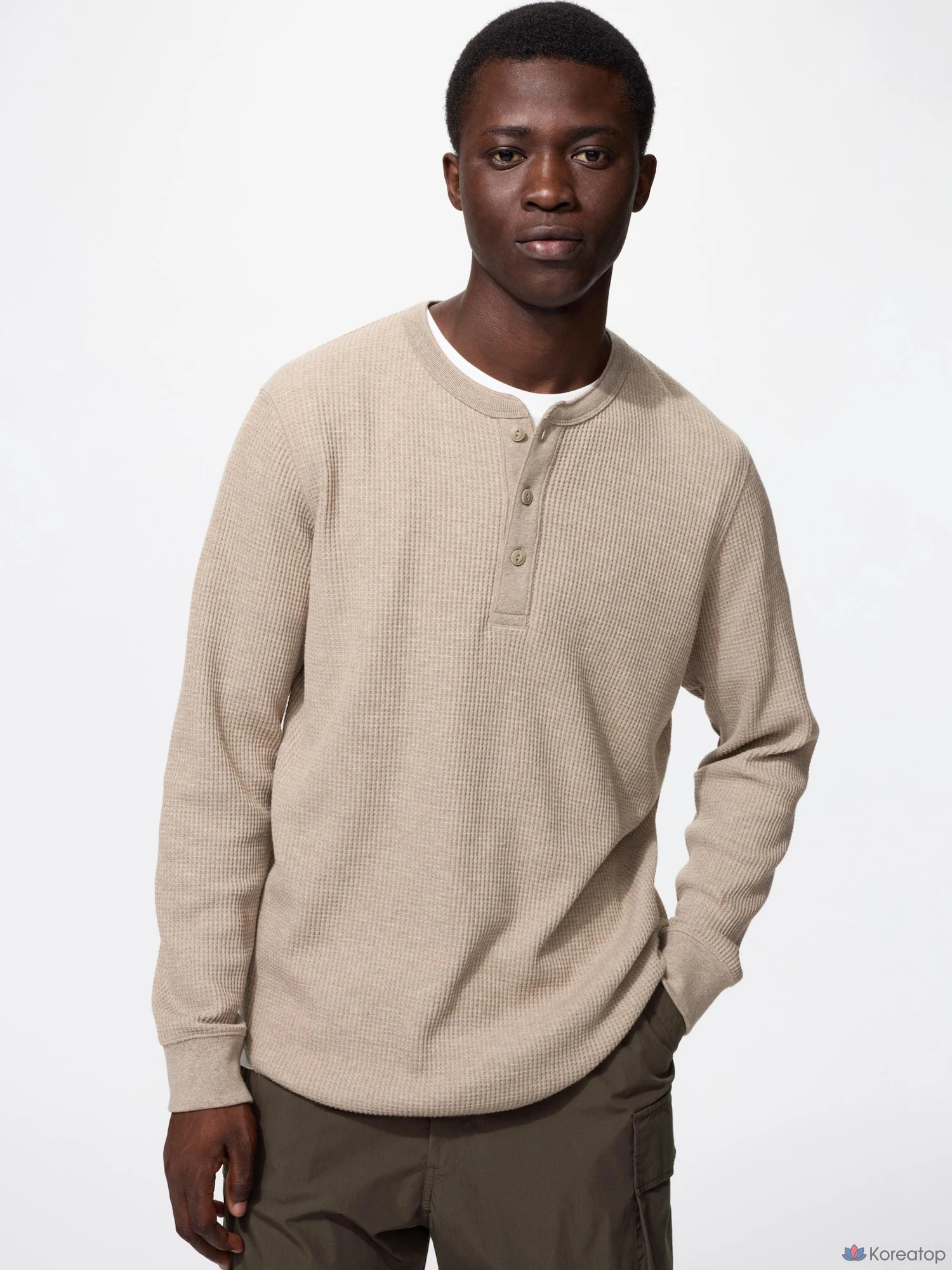 Лонгслив Uniqlo Waffle Henley Neck T-Shirt