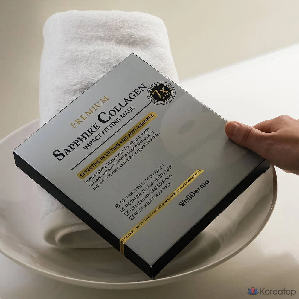 Маска для лица WellDerma Premium Sapphire Collagen Impact Fitting Mask, 175 г, 7 шт., 1 упаковка, фото 4