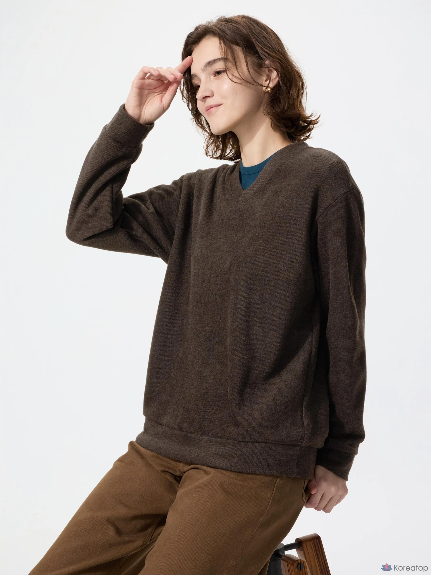 Футболка Uniqlo Rib Knit Fleece V-Neck T