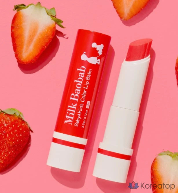 Детский цветной бальзам для губ Milk Baobab, красный, клубничный, 3,5 г, 1 шт., фото 4