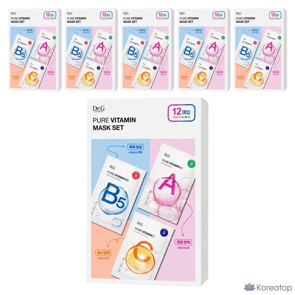 Набор из 6 масок Dr.G Pure Vitamin A Firming 4p + Vitamin B5 Moisturizing 4p + Vitamin C Brightening 4p