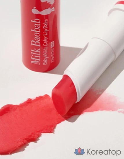 Детский цветной бальзам для губ Milk Baobab, красный, клубничный, 3,5 г, 1 шт., фото 5