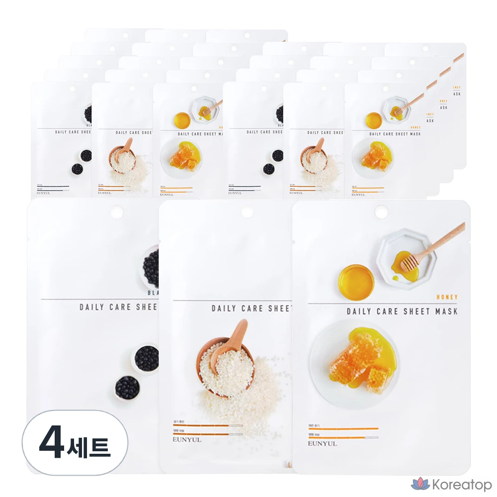 Набор увлажняющих тканевых масок Eunyul Daily Care: черная фасоль 10 пенсов + рис 10 пенсов + мед 10 пенсов, 30 штук, 4 упаковки.