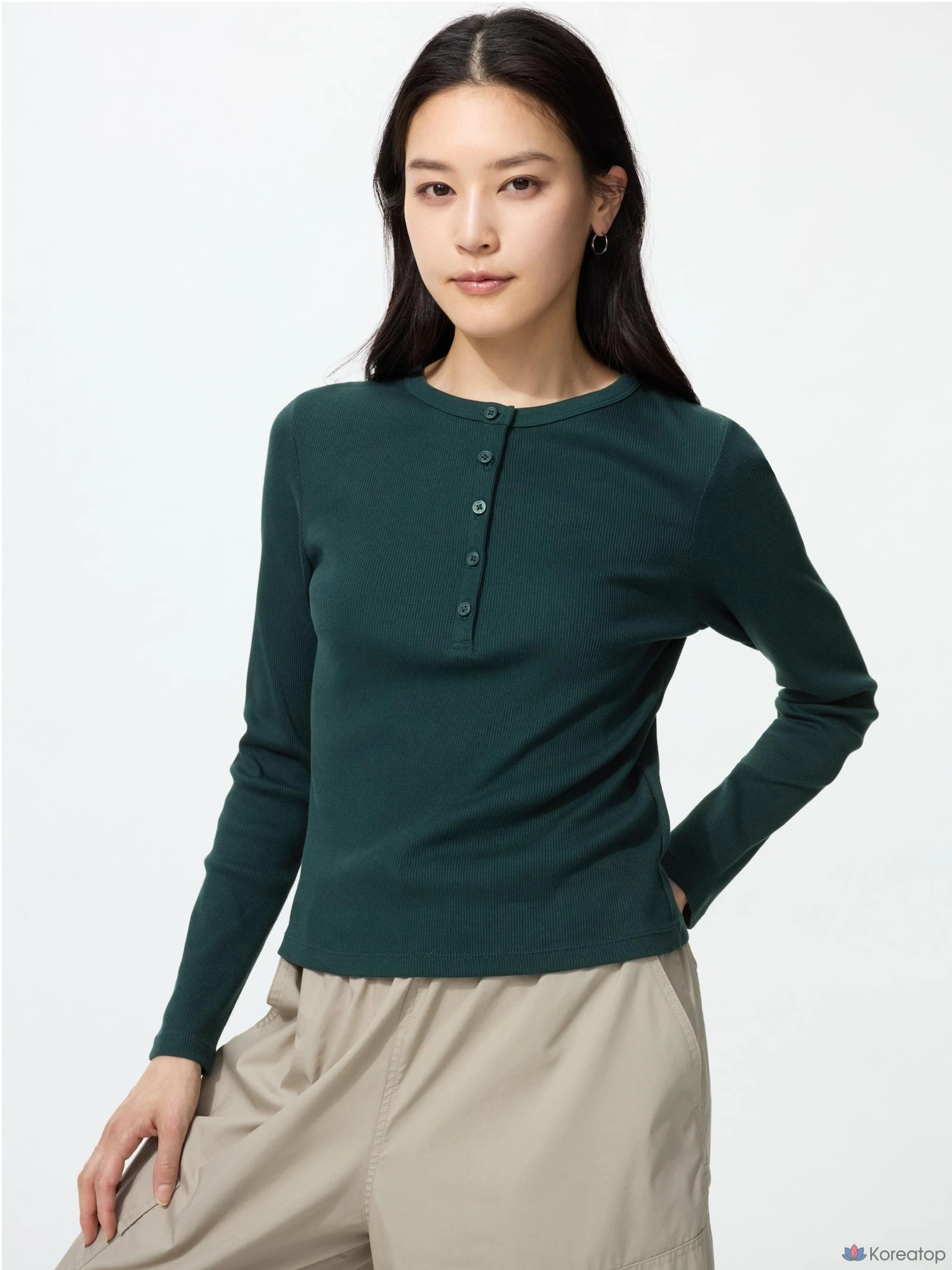 Футболка с длинным рукавом Uniqlo Rib Henley Neck T