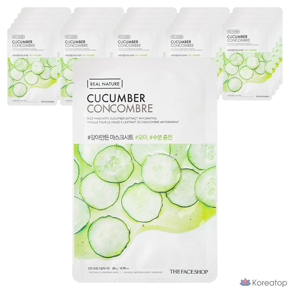Тканевые маски для лица The Face Shop с огурцом, 1 упаковка, 25 штук