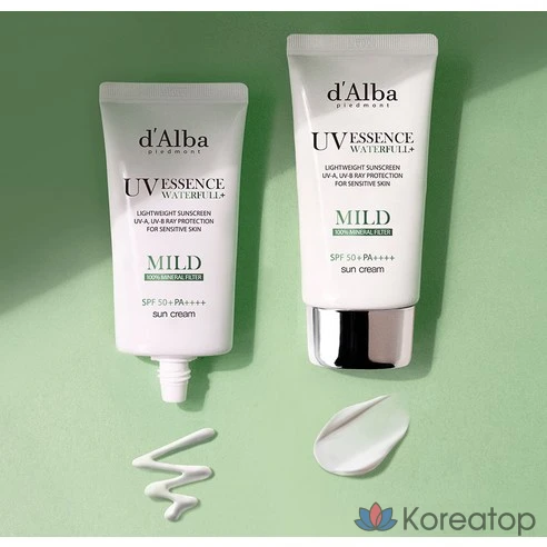 Солнцезащитный крем для чувствительной кожи d&#039;Alba SPF 50+ PA+++ + 50 мл x 2 упаковки + Балансирующий веганский гель для умывания, набор из 3 мл x 5 упаковок