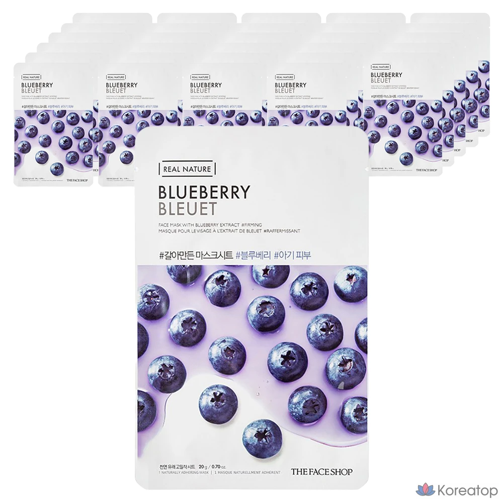 Тканевые маски для лица The Face Shop с ароматом черники, 1 упаковка, 30 листов.