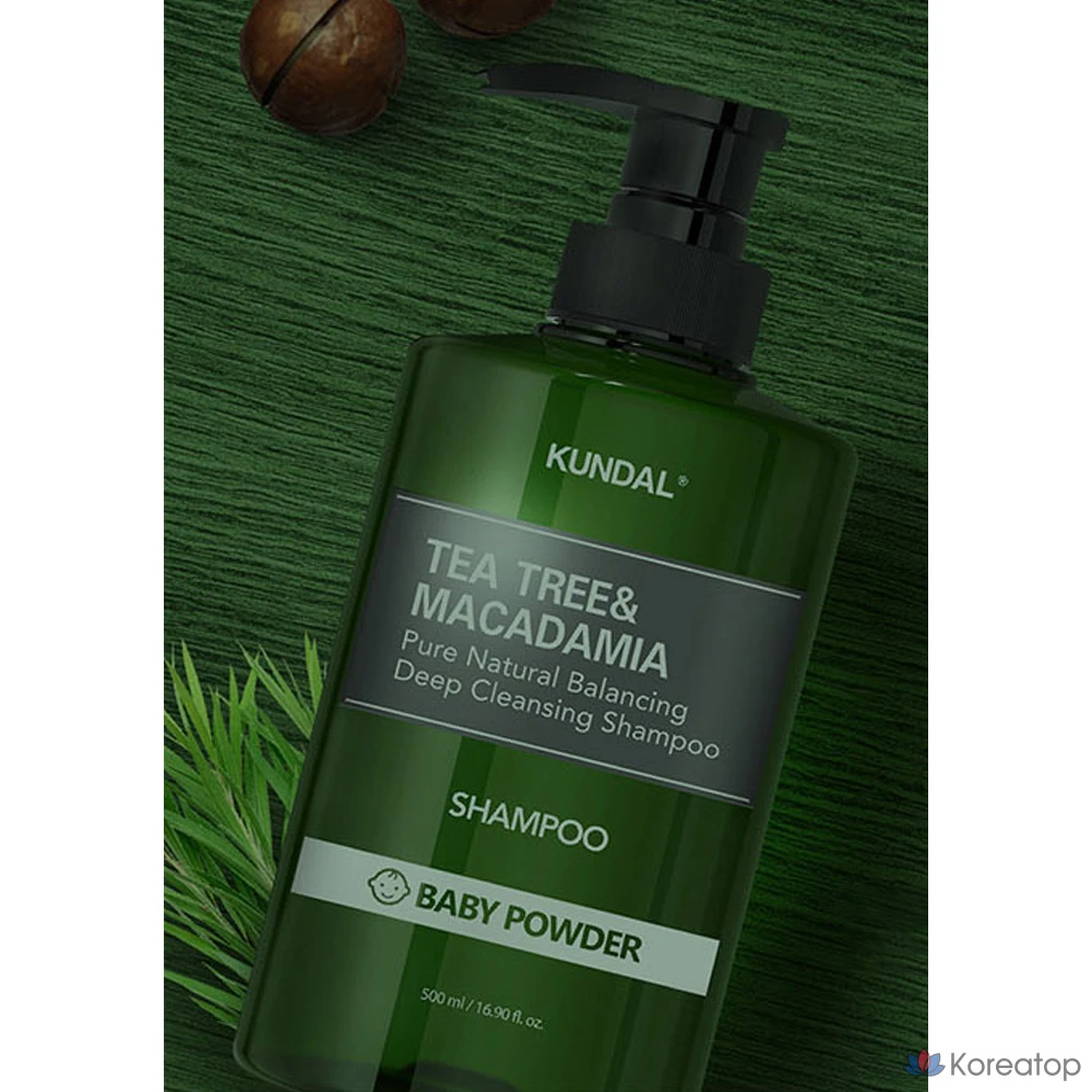 Шампунь для глубокого очищения Kundal с маслом чайного дерева и макадамии, аромат детской присыпки, 500 мл, 1 шт.