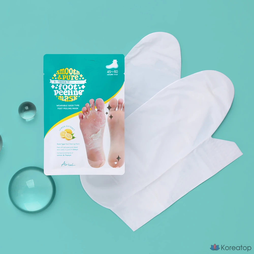 Отшелушивающая маска для ног Ariel Smooth & Pure, 2 упаковки, 5 штук, 68 г, фото 3