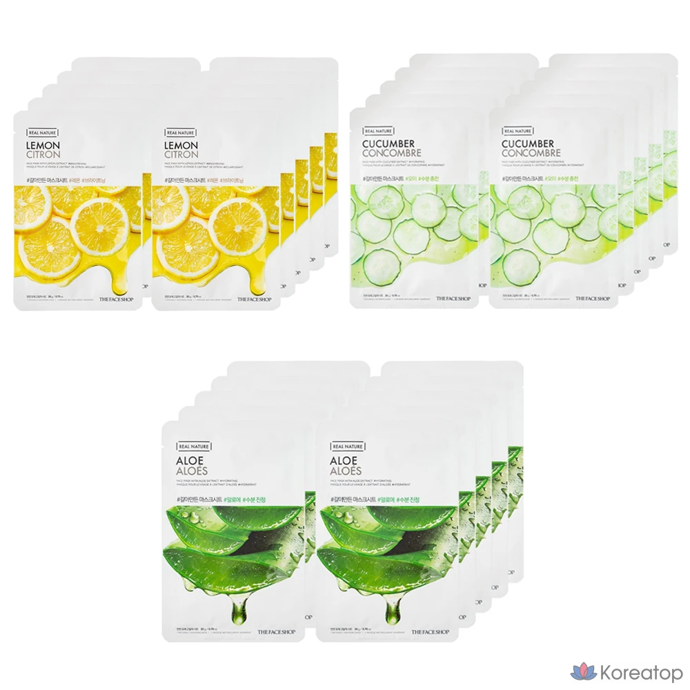 Набор тканевых масок для лица The Face Shop Re-made Mask Sheets (огурец 10 пенсов + лимон 10 пенсов + алоэ 10 пенсов), 1 комплект.