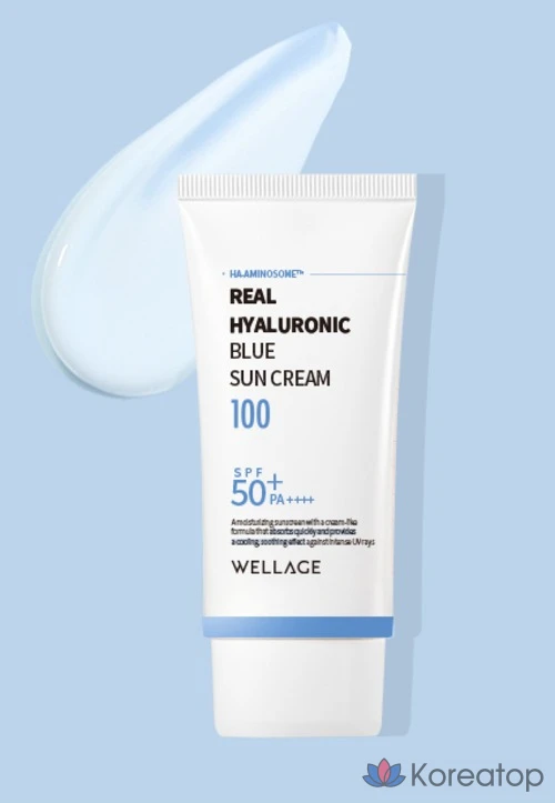 Солнцезащитный крем WELLAGE Real Hyaluronic Blue Sunscreen SPF50+ PA++++, 50 мл, 1 шт.