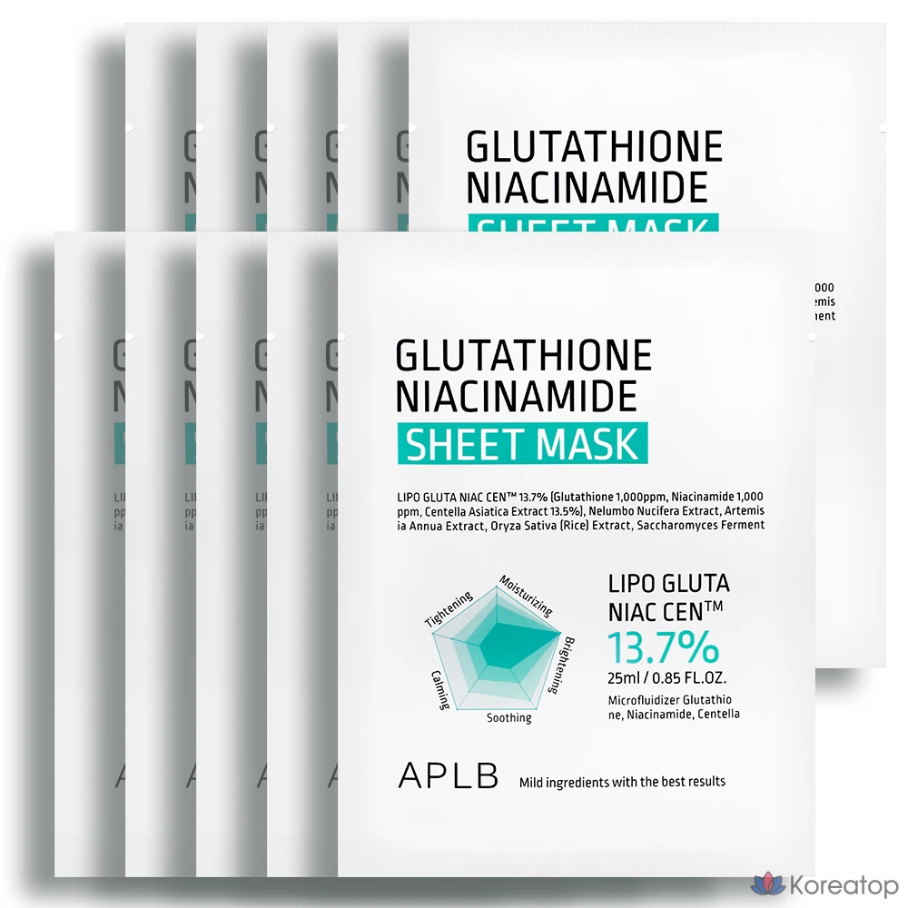 Тканевая маска для лица APLB Glutathione Niacinamide Sheet Mask, 10 шт.