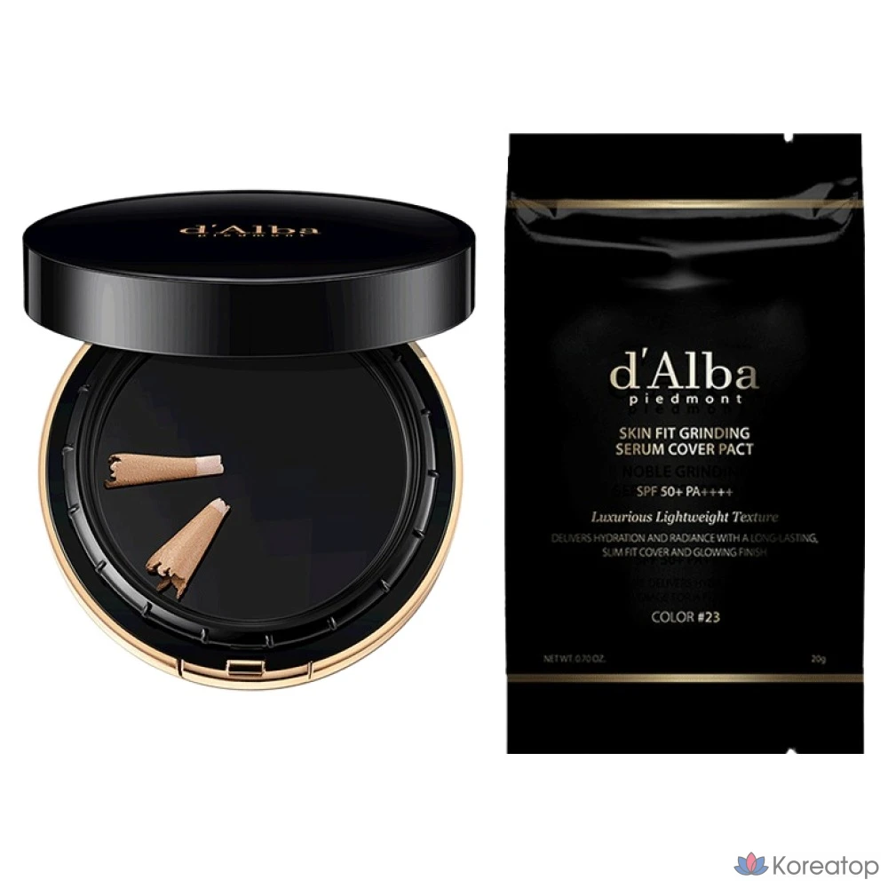 Набор D'alba Skin Fit Grinding Serum Cover Pact 20g + сменный блок 20g, № 23, 1 шт.