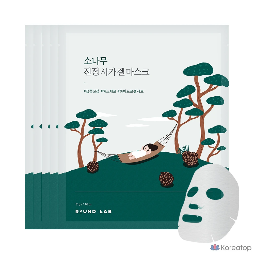 Успокаивающая гелевая маска Round Lab Pine с экстрактом центеллы азиатской, 31 г, 1 упаковка, 5 шт.