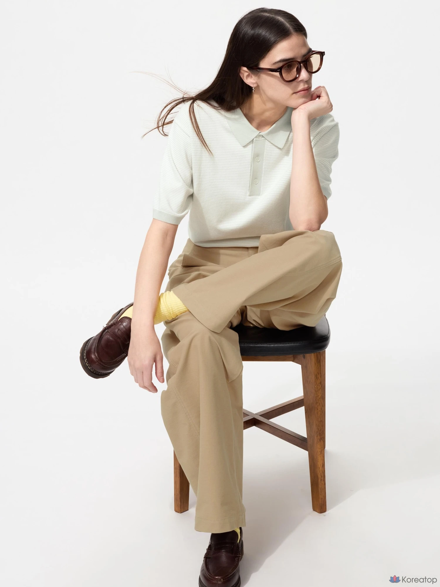 Свитер-поло Uniqlo Washable Knit Polo Sweater, короткий рукав, в полоску