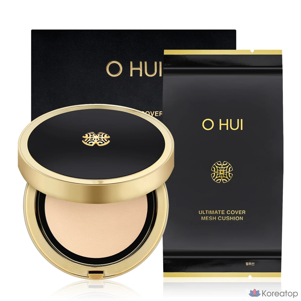 Тональный крем-кушон Ohui Ultimate Cover Mesh Cushion No. 01 Milk Beige Moisture Glow Cushion Foundation, основной продукт + сменный блок