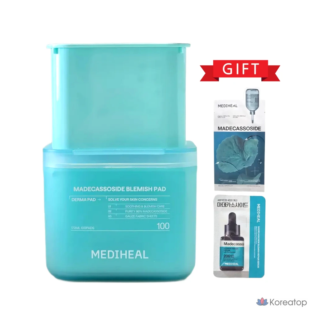 Тоник-подушечки Mediheal Madecassoside Trace 2-го поколения (100 листов) + сменный блок (100 листов) / Сыворотка Madeca (2 мл) + набор Madeca (1 коробка, 200 листов)