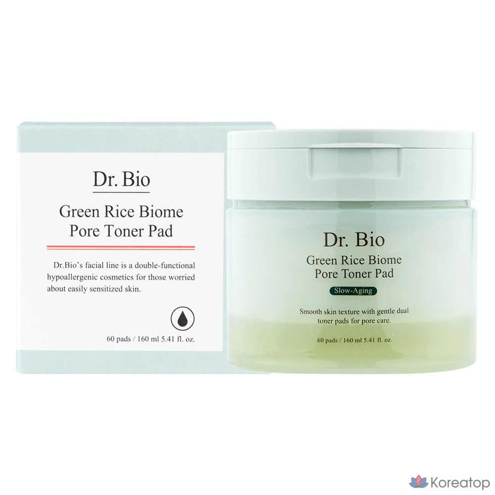 Тонизирующие подушечки Dr. Bio Green Rice Biome Whitening Toner Pads, 160 мл, 1 шт., 60 листов