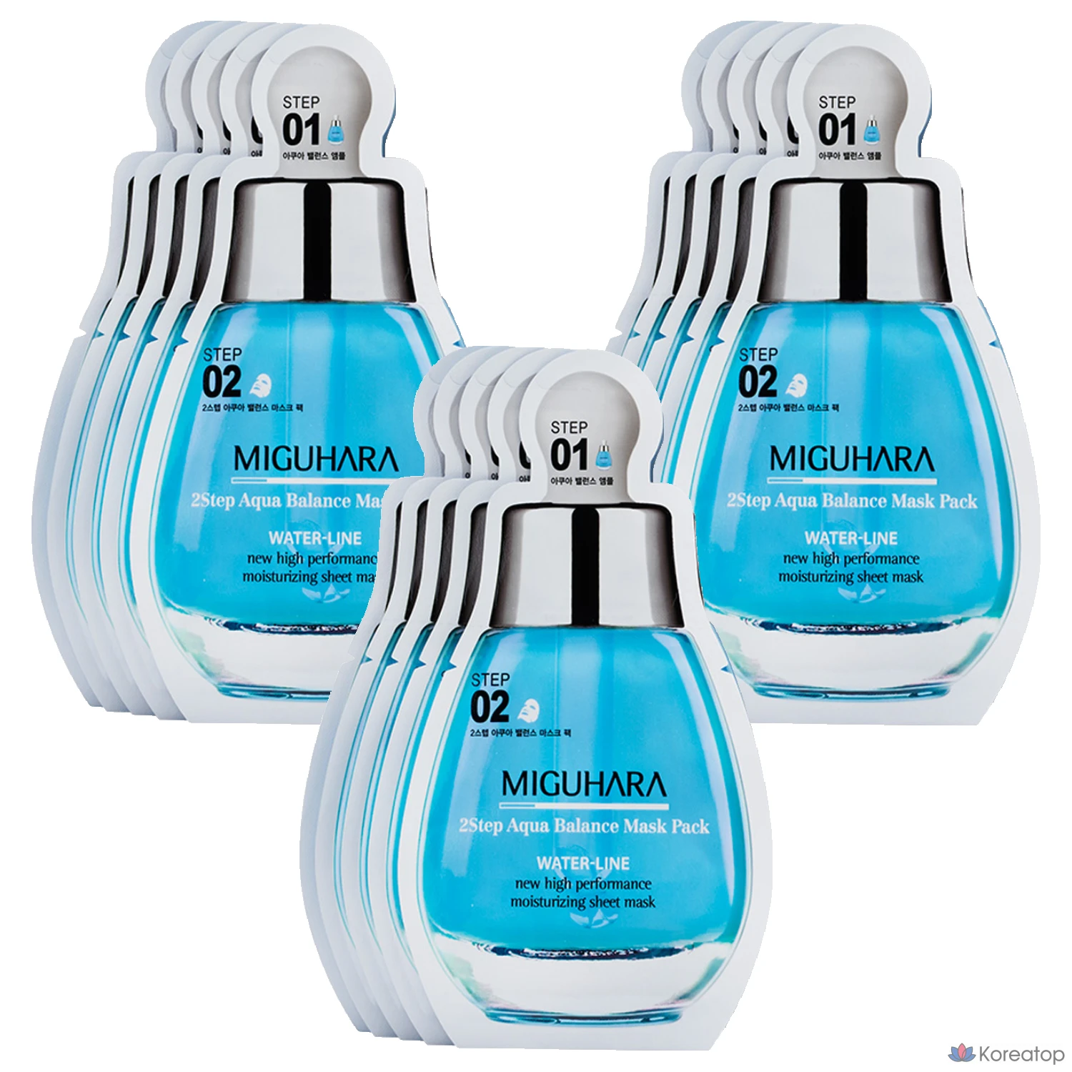 Набор из 3 масок для лица Miguhara 2-Step Aqua Balance Mask Pack, 5 штук