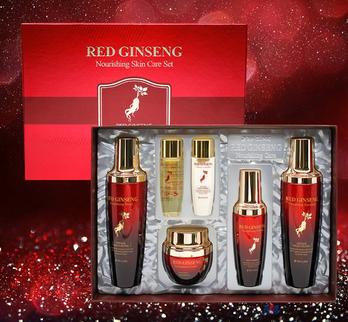 Набор из 4 предметов базовой косметики 3W Clinic Red Ginseng Nourishing Skincare, 1 комплект.