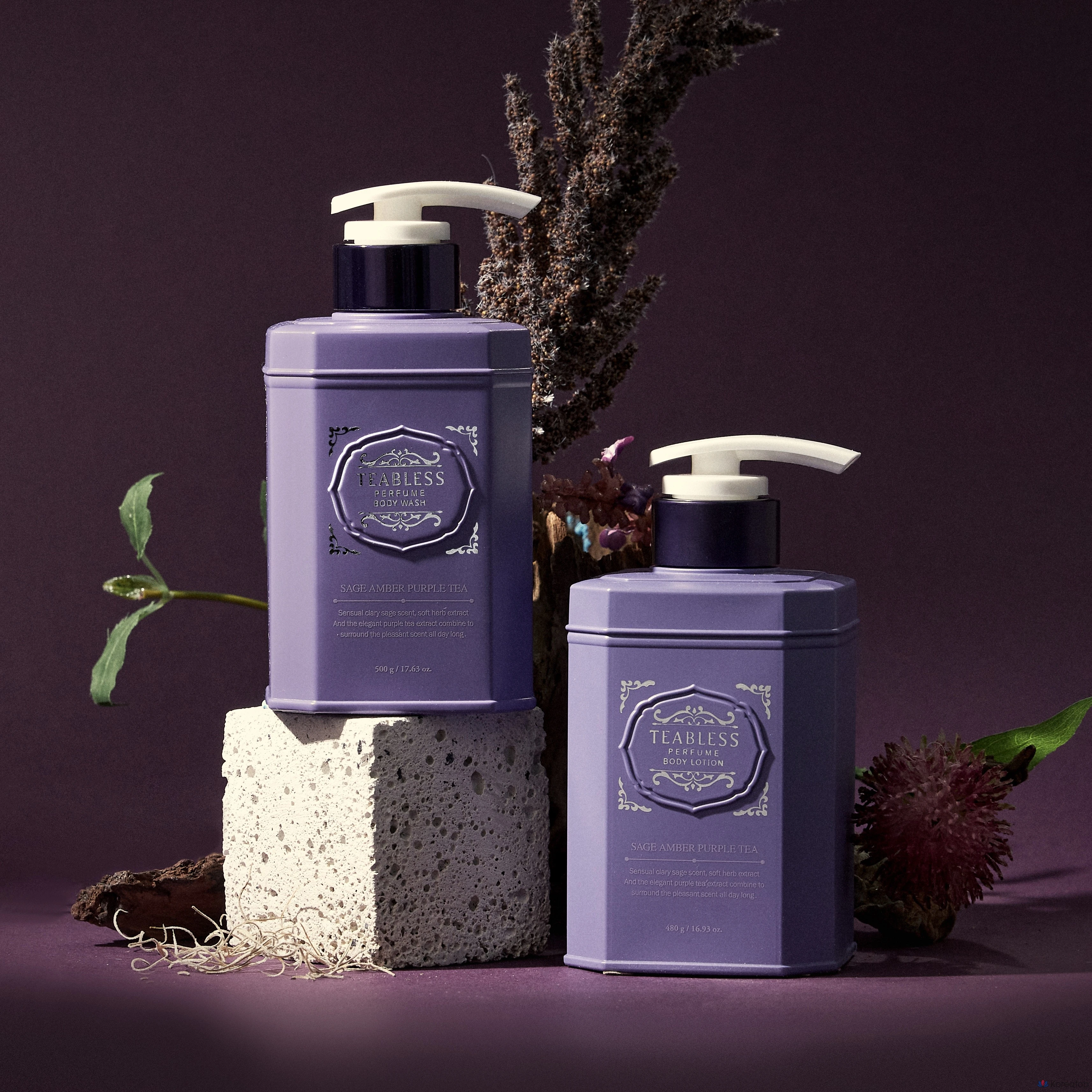 Teabless Sage Amber Purple Tea: лосьон для тела и гель для душа, 1 комплект.