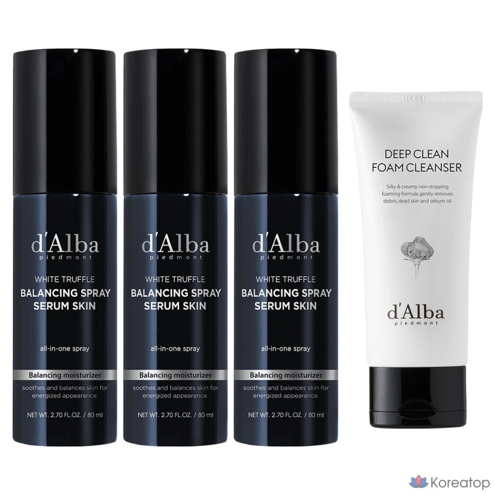Набор D'alba All-in-One Men's Balancing Spray Serum Skin 80ml x 3 шт. + пенка для умывания с низким уровнем раздражения 80 мл (1 комплект)