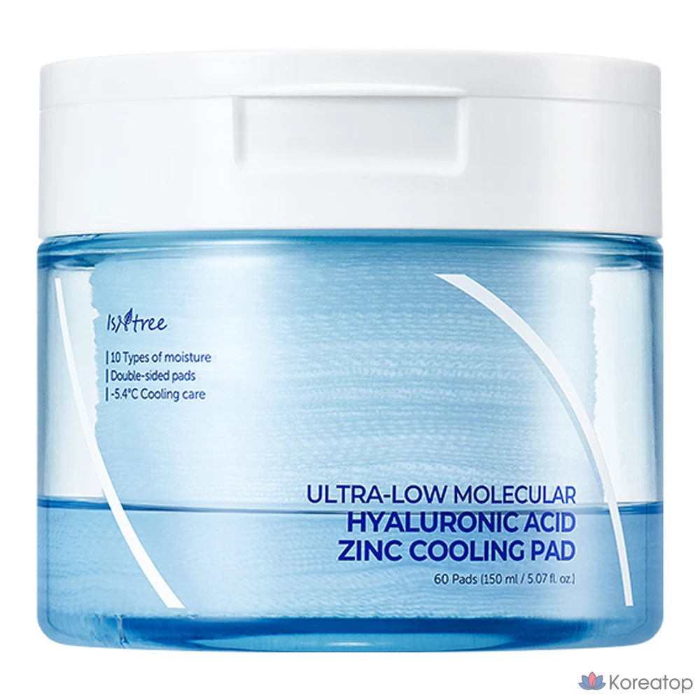 Охлаждающая подушечка Isntree с ультранизкомолекулярной гиалуроновой кислотой и цинком, 150 мл, 60 листов, 1 шт.