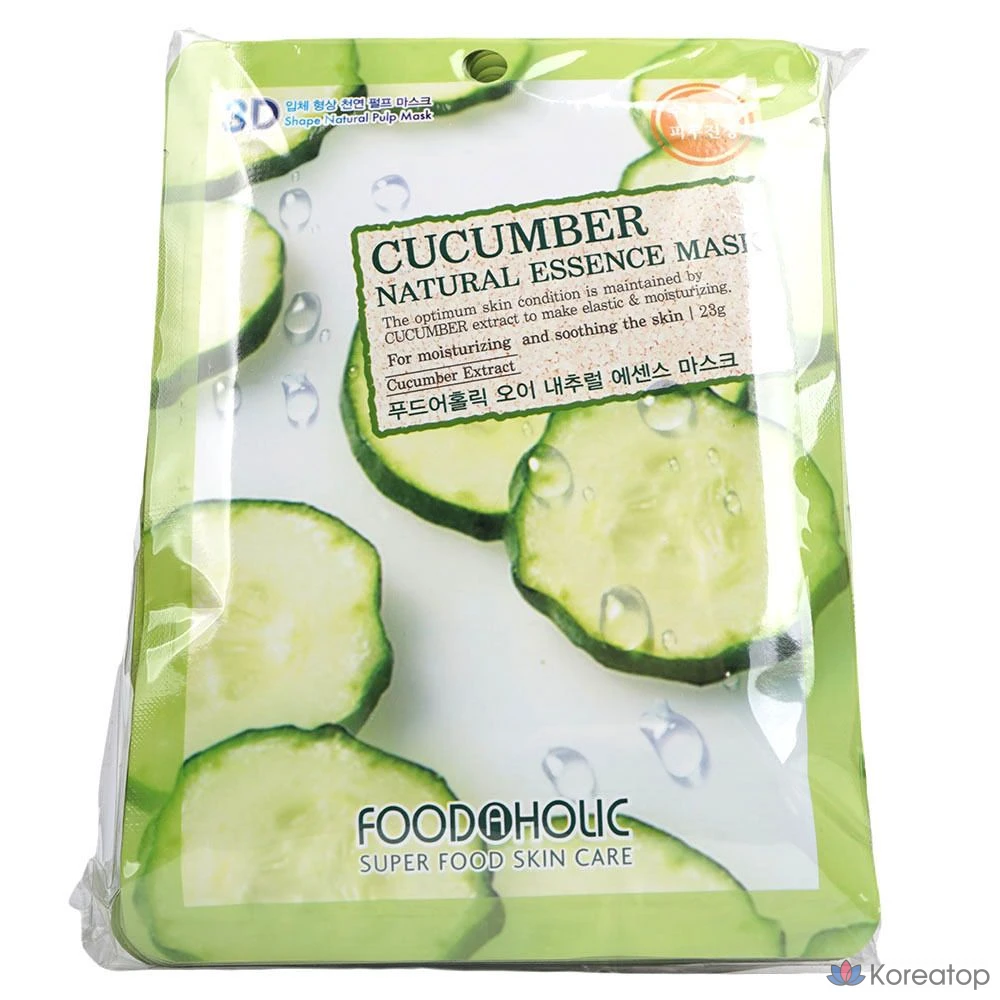 Увлажняющая и питательная маска для кожи с огурцом, 10 листов, FoodaHolic, 1