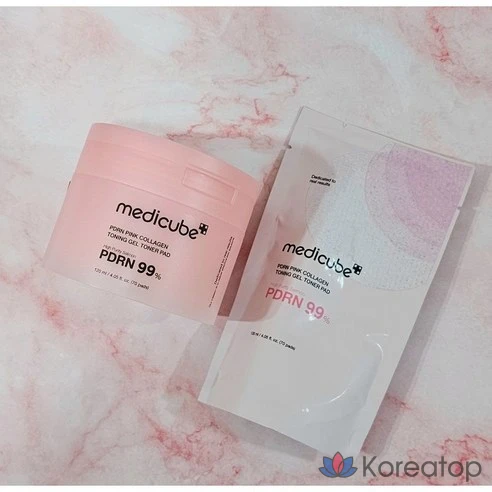 Тонизирующий гель-тонер Medicube PDRN Pink Collagen Toning Gel Pad / Ribbon Cleansing Band Free