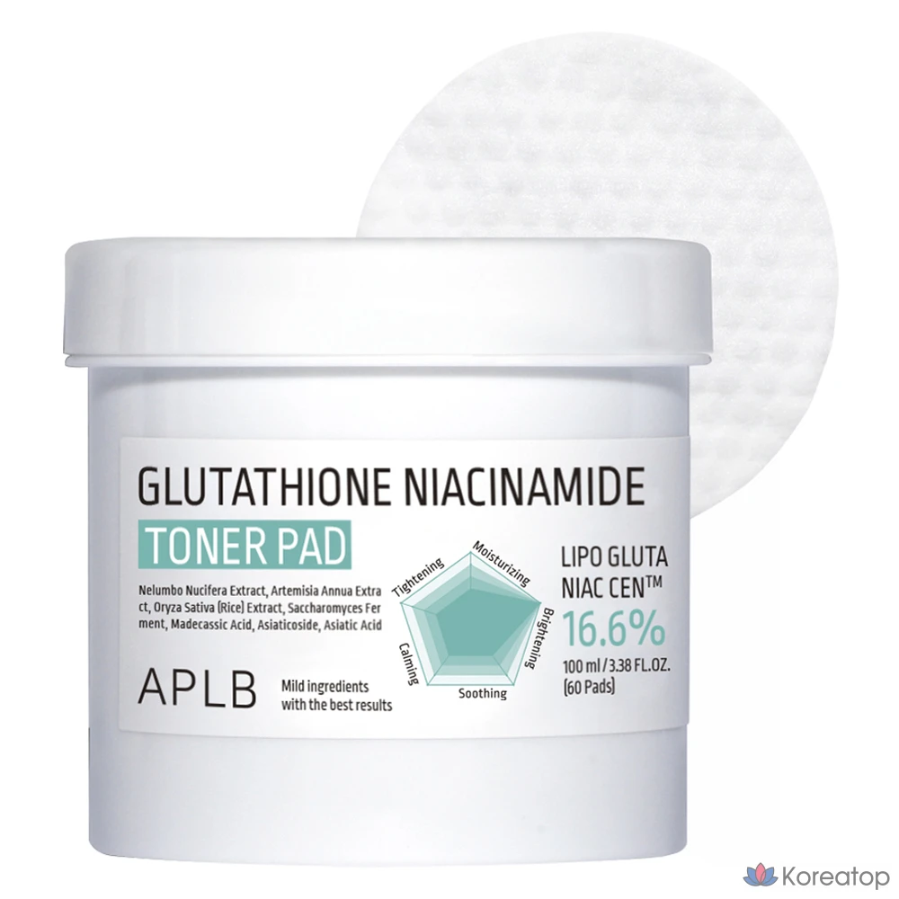 Тонизирующие подушечки APLB с глутатионом и ниацинамидом, 100 мл, 1 шт., 60 листов.