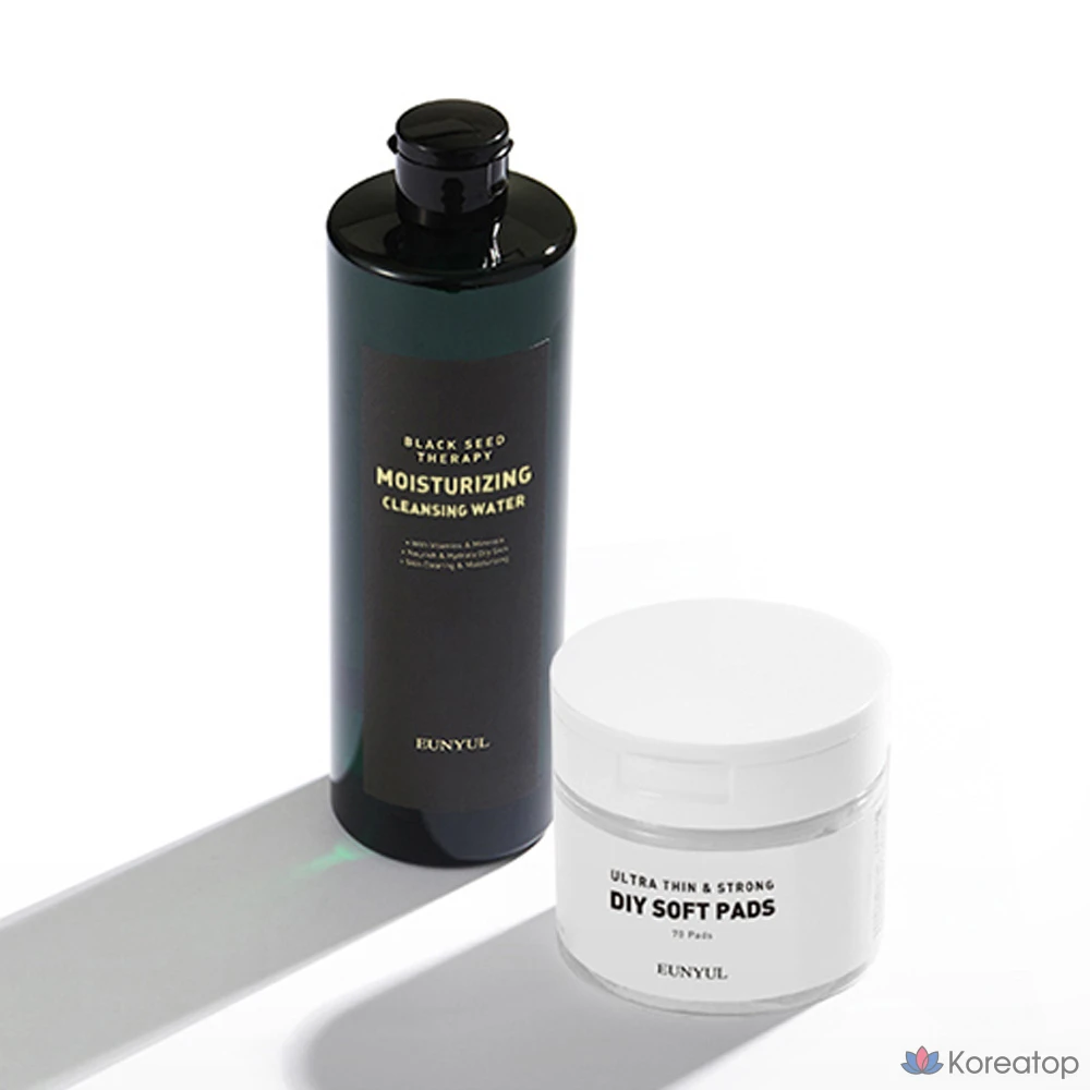 Очищающая увлажняющая вода Eunyul Black Seed Therapy, 500 мл, набор из 70 подушечек, 1 комплект