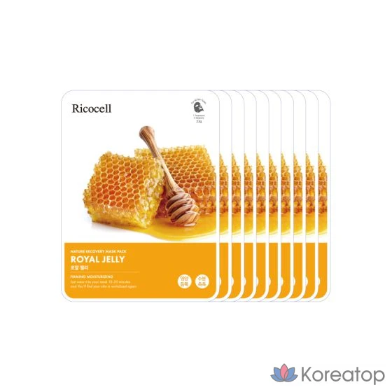 Маска для лица Ricocell Nature Recovery Mask Pack, 100 листов, 10 видов: увлажняющие, питательные, витаминные, коллагеновые, с алоэ, огурцом, картофелем и рисом компонентов, 1 упаковка