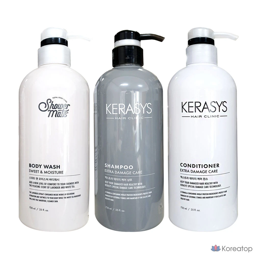 KeraSys шампунь ополаскиватель гель для душа 750 мл для поврежденных сухих и ослабленных волос 1 комплект