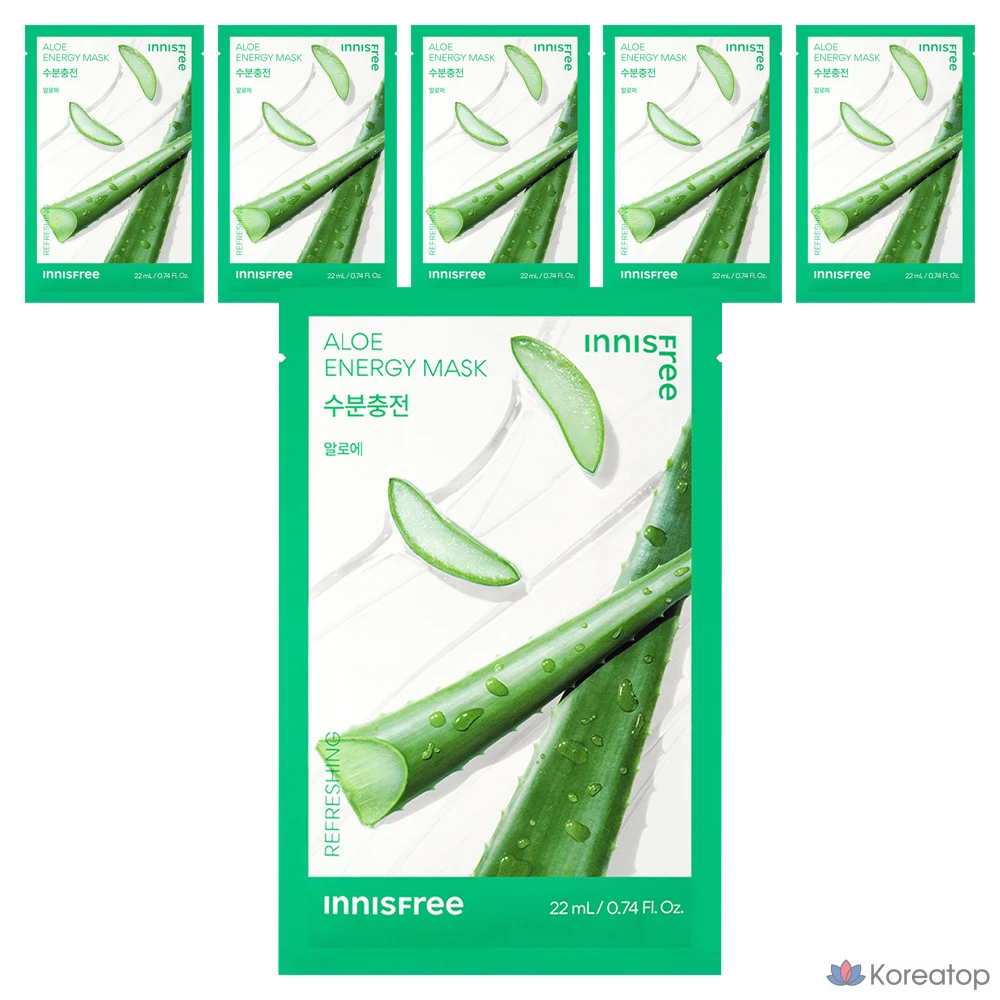 Маска для лица Innisfree New Aloe Energy Mask, 22 мл, 1 упаковка, 6 штук