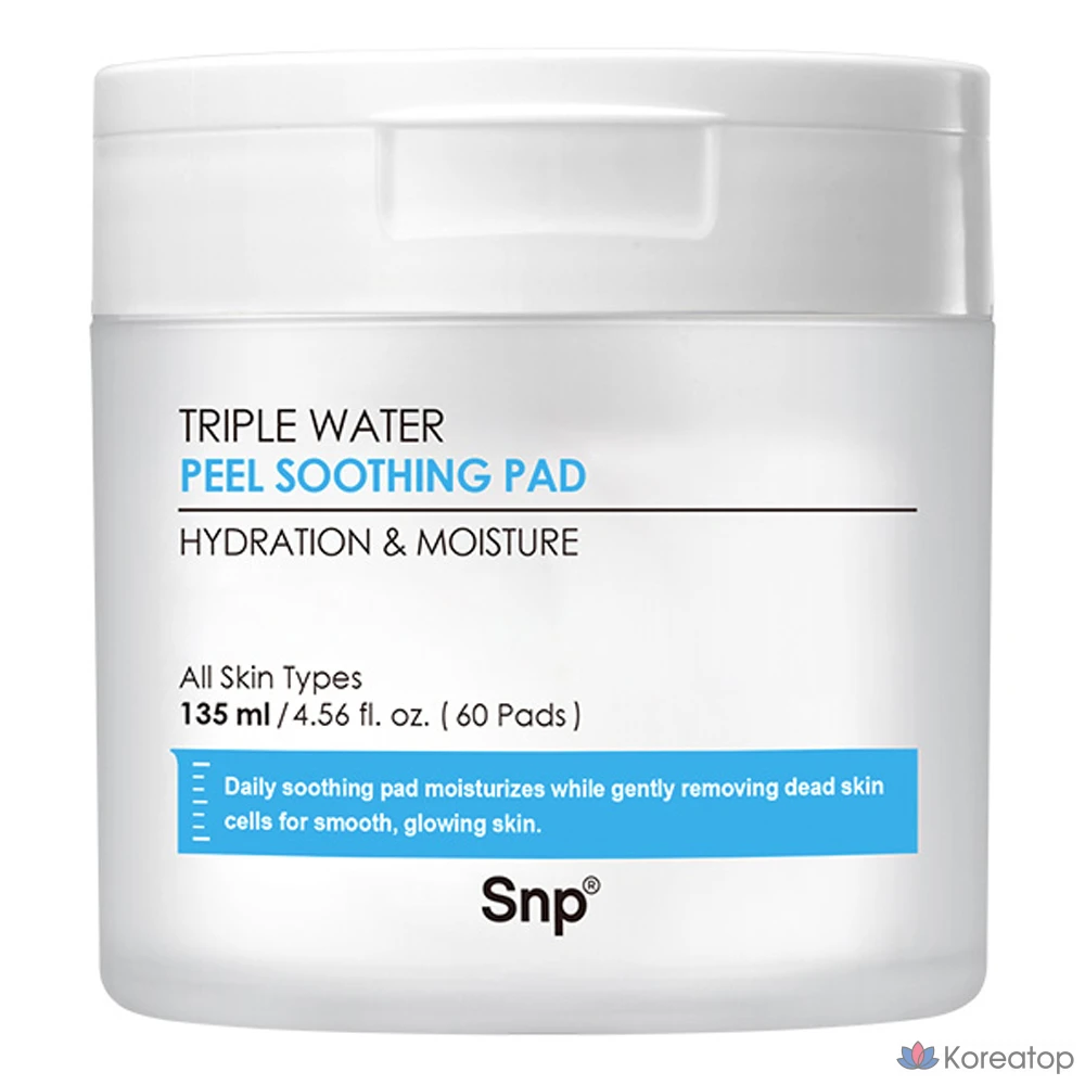 Успокаивающие подушечки для пилинга SNP Triple Water Peel, 135 мл, 60 листов, 1 шт.