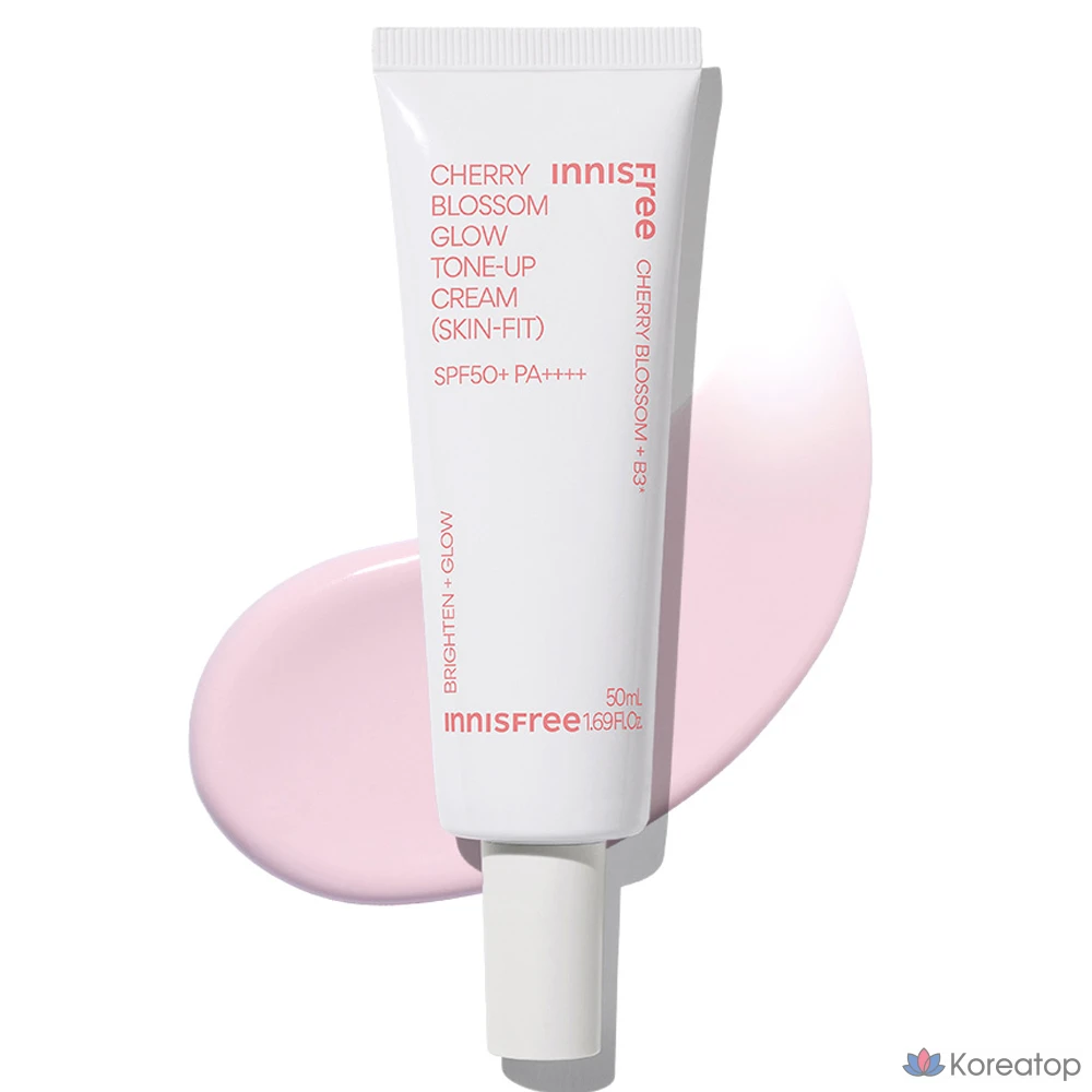 Innisfree New Cherry Blossom Glow Skin Fit Tone-Up Cream SPF50+ PA++++, розовый, 50 мл, 1 шт.