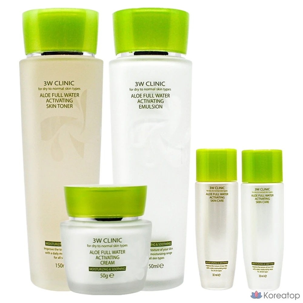 Набор из 3 предметов 3W Clinic Aloe Full Water Activating Skincare, 1 комплект.