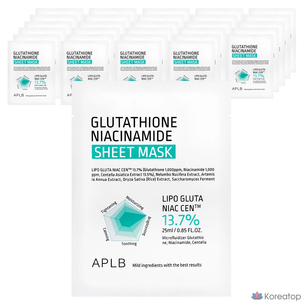 Тканевая маска для лица APLB Glutathione Niacinamide Sheet Mask, 60 шт.