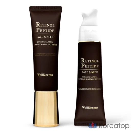 Крем для лифтинга лица и шеи WellDerma Retinol Peptide Face &amp; Neck Lifting Ceramic Gua Sha Massage Cream, 80 мл, 1 шт.